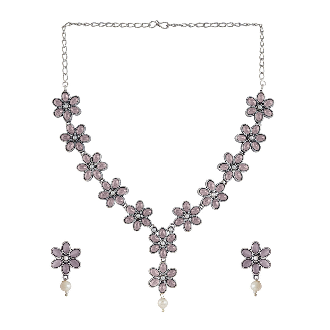 Teejh Silver Pink and Floral Motif Set