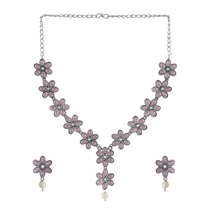 Teejh Silver Pink and Floral Motif Set