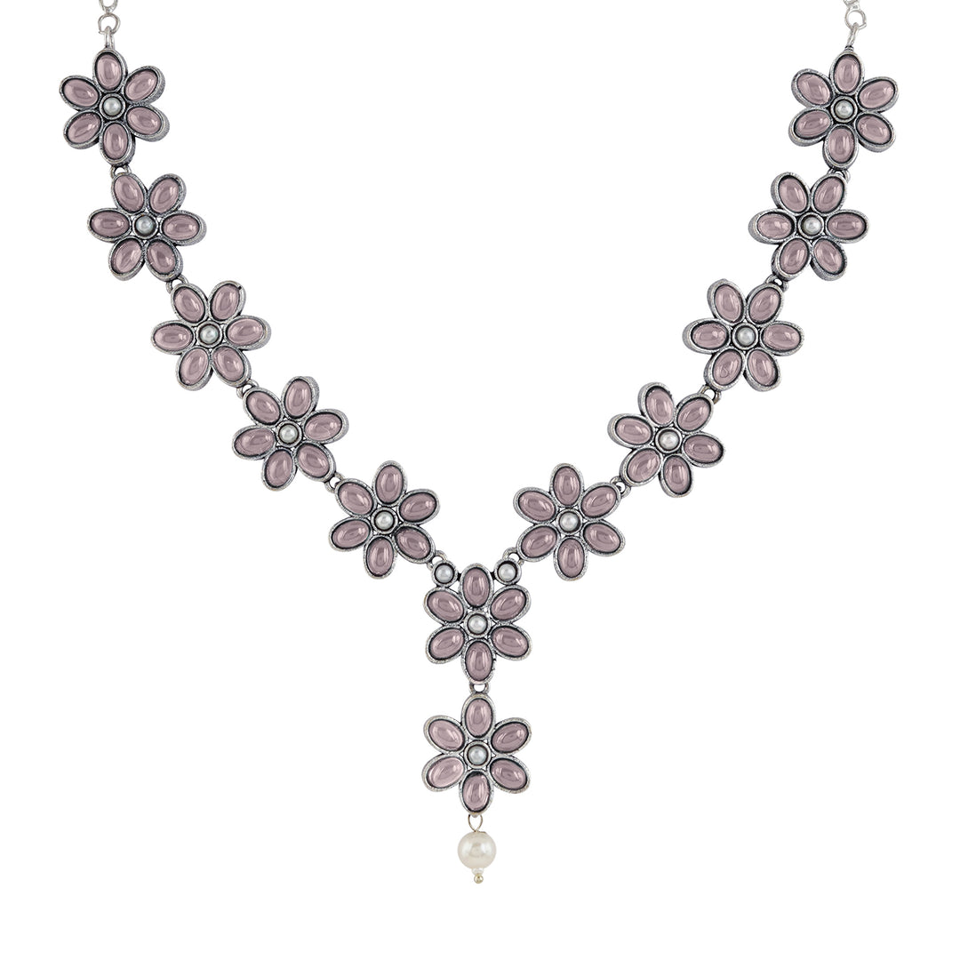 Teejh Silver Pink and Floral Motif Set