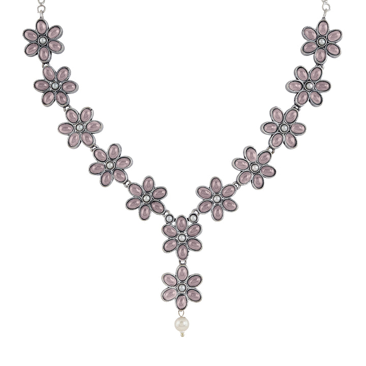 Teejh Silver Pink and Floral Motif Set