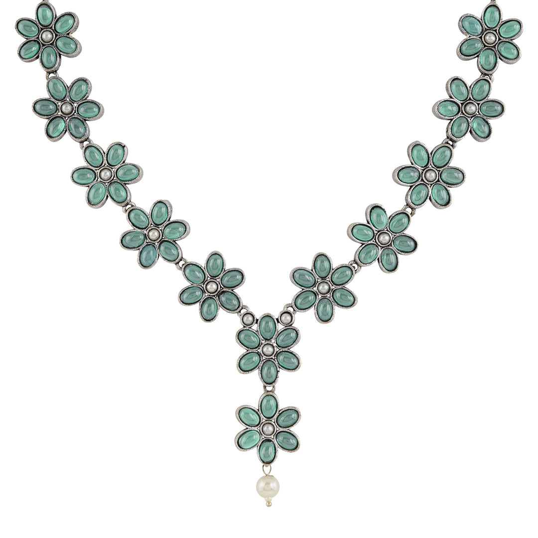 Teejh Silver Sea Green and Floral Motif Set