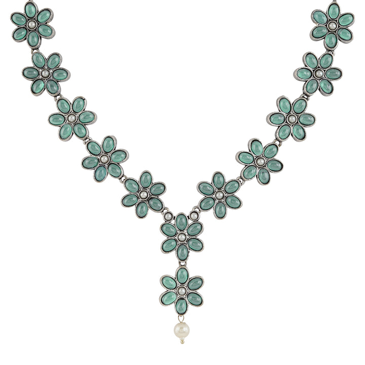 Teejh Silver Sea Green and Floral Motif Set