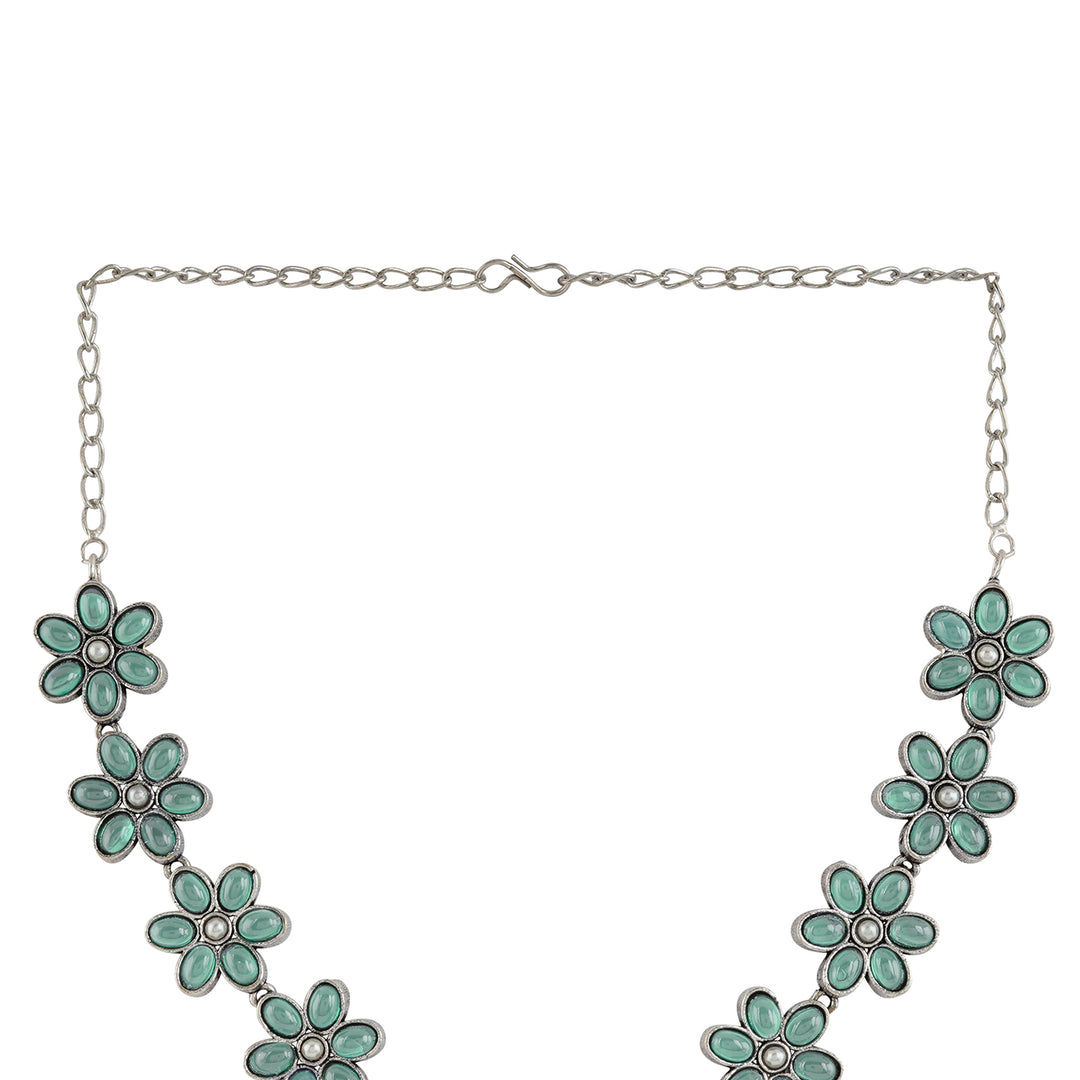 Teejh Silver Sea Green and Floral Motif Set