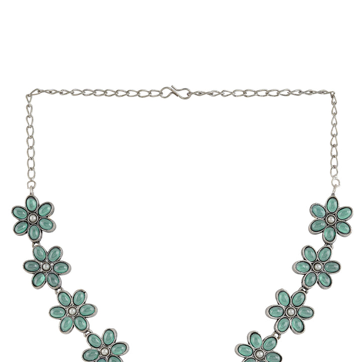 Teejh Silver Sea Green and Floral Motif Set