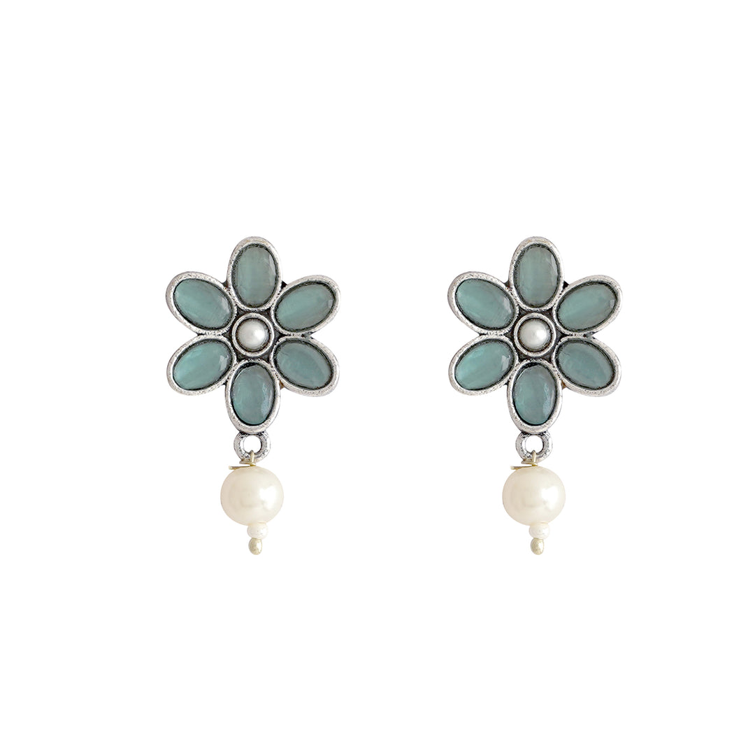 Teejh Silver Sea Green and Floral Motif Set