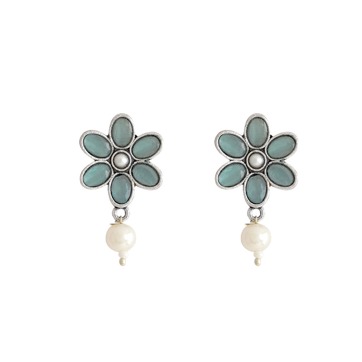 Teejh Silver Sea Green and Floral Motif Set