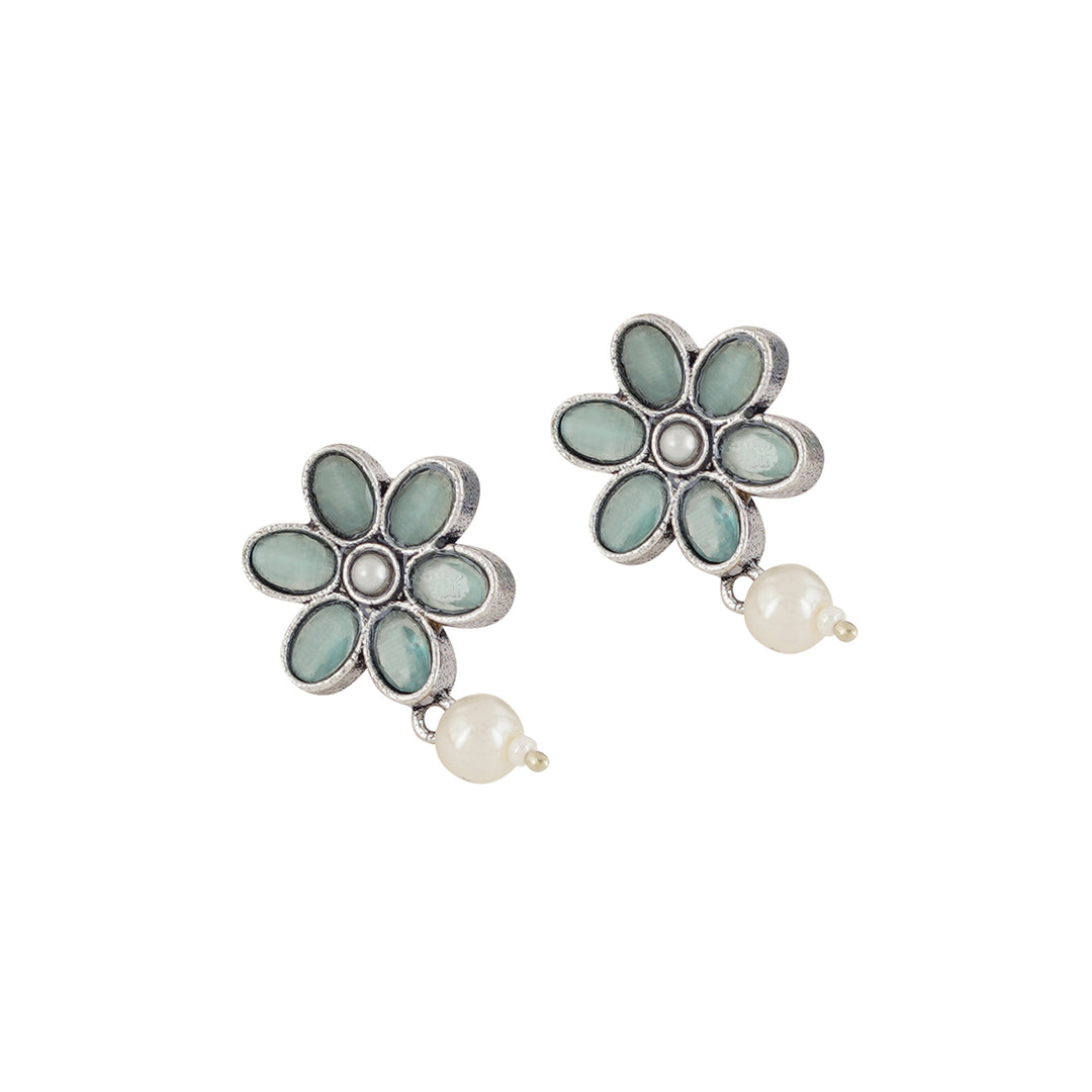 Teejh Silver Sea Green and Floral Motif Set