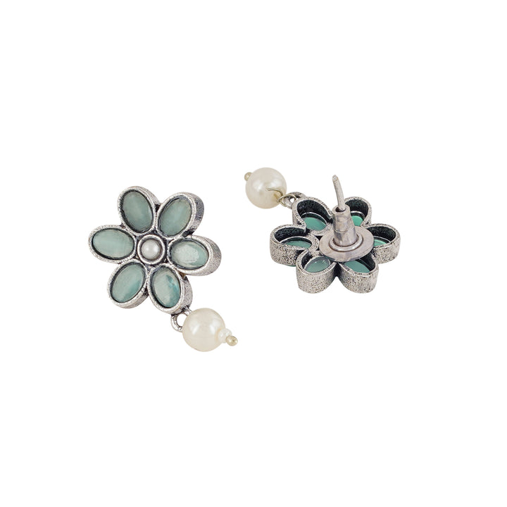 Teejh Silver Sea Green and Floral Motif Set