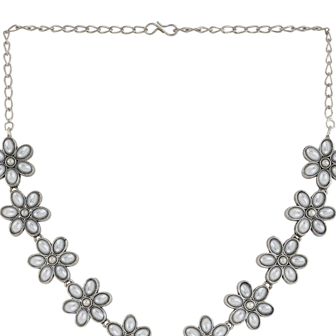 Kriya Silver Oxidised Pearl Necklace Set