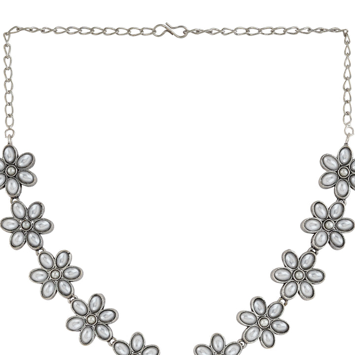 Kriya Silver Oxidised Pearl Necklace Set