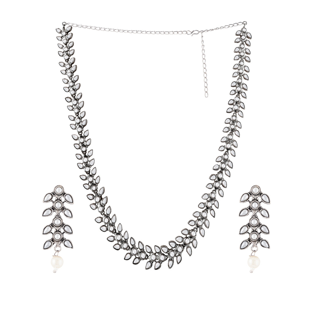 Roohi Silver Oxidised Pearl Necklace Set