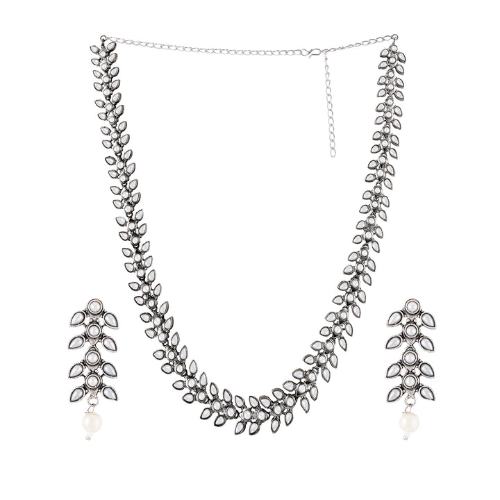 Roohi Silver Oxidised Pearl Necklace Set