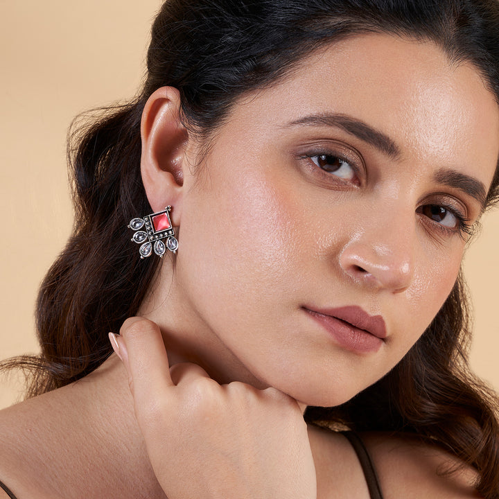 Teejh Charulatha Pastel Pink Silver Oxidised Earrings
