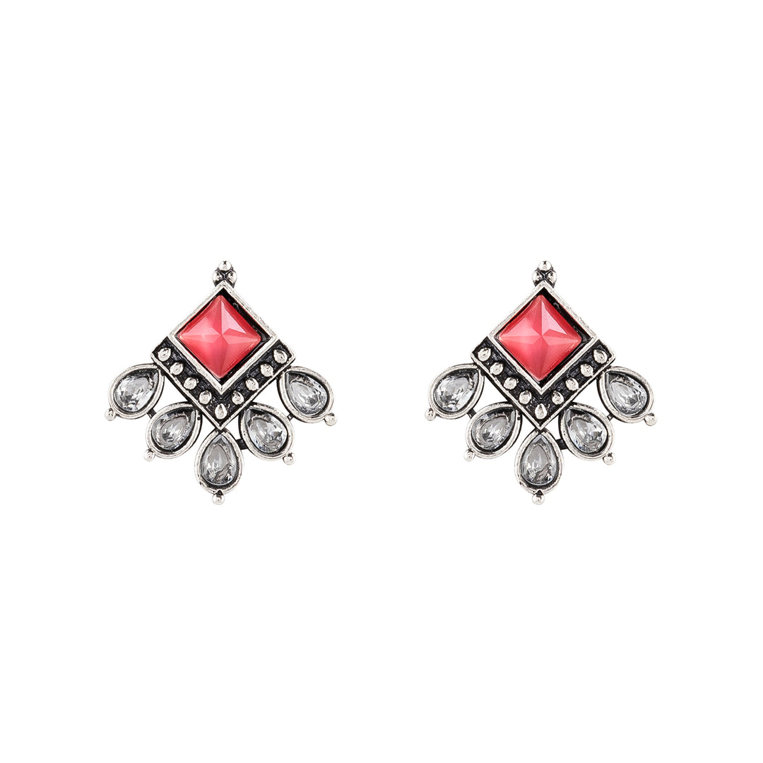Teejh Charulatha Pastel Pink Silver Oxidised Earrings