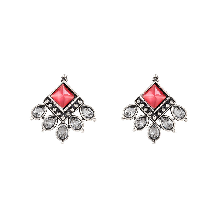 Teejh Charulatha Pastel Pink Silver Oxidised Earrings