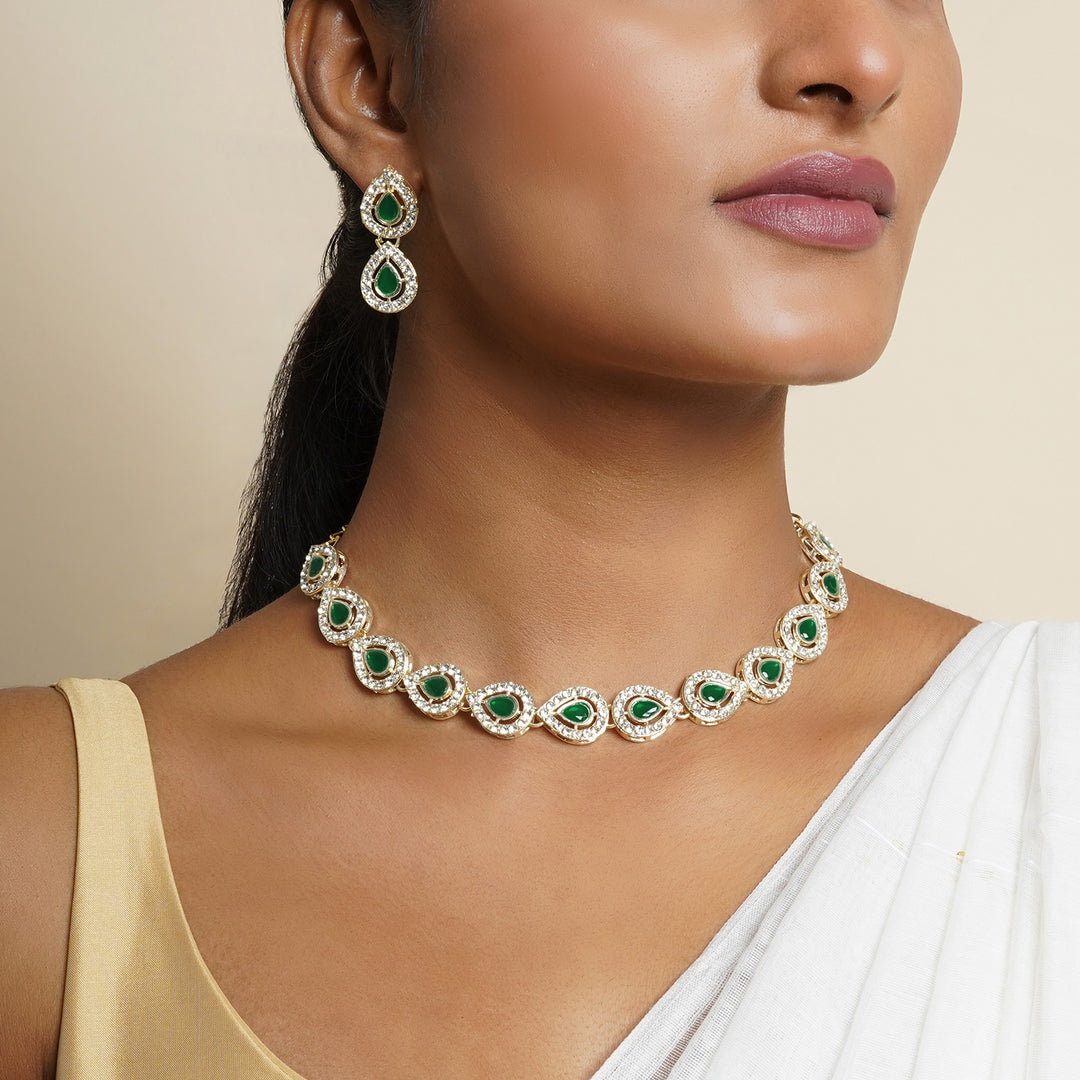 Teejh Viaara Gold Green Necklace Set