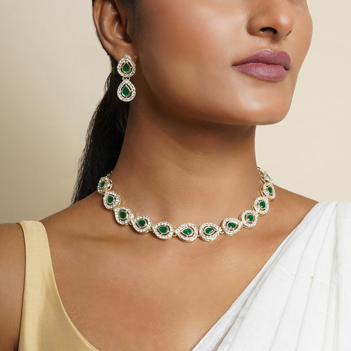Teejh Viaara Gold Green Necklace Set