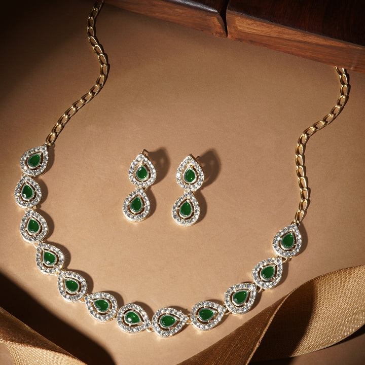 Teejh Viaara Gold Green Necklace Set
