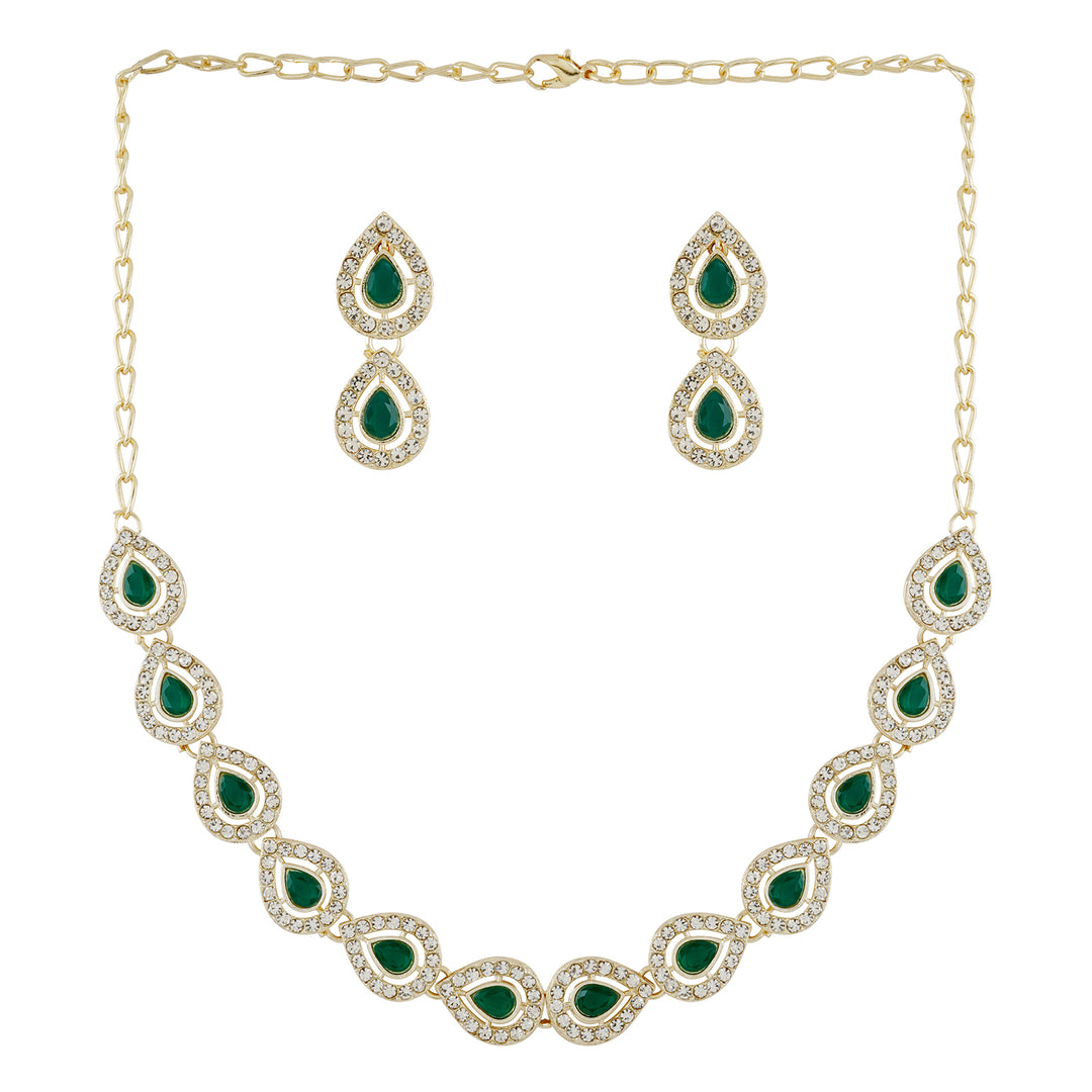 Teejh Viaara Gold Green Necklace Set