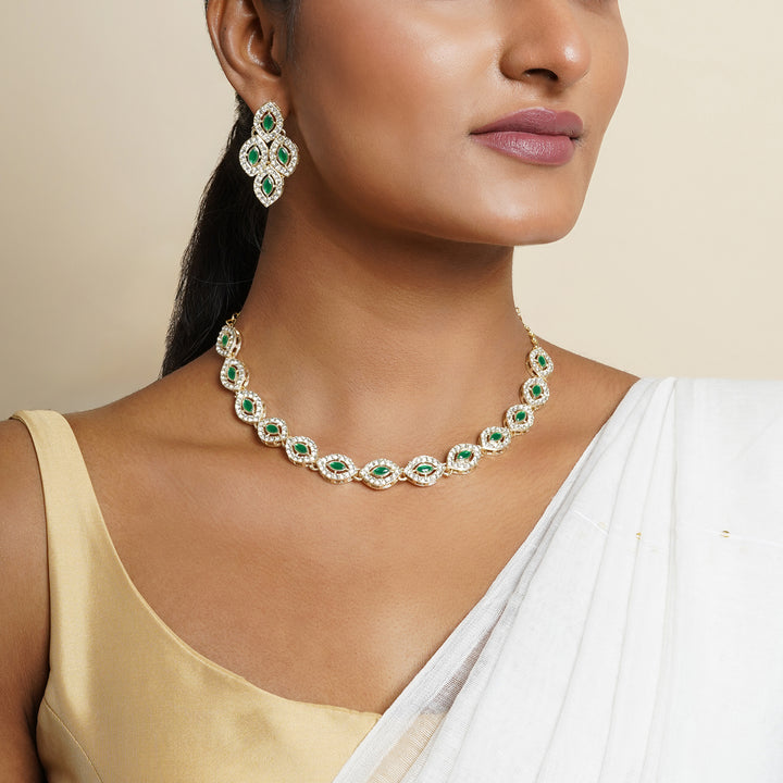 Teejh Dharika Silver Green Necklace set