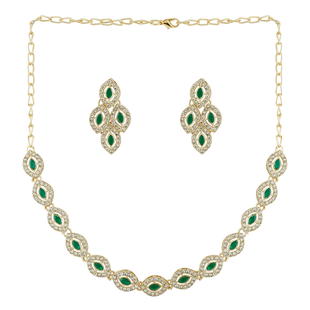 Teejh Dharika Silver Green Necklace set