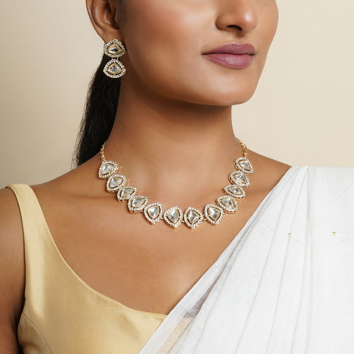 Teejh Vatsala Gold White Necklace set