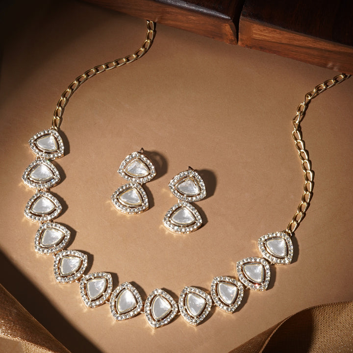Teejh Vatsala Gold White Necklace set
