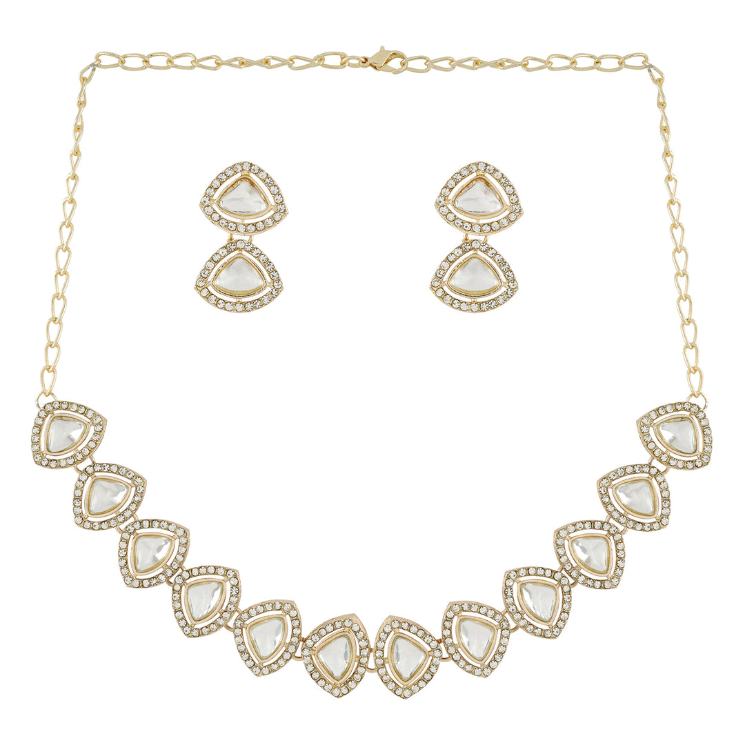 Teejh Vatsala Gold White Necklace set
