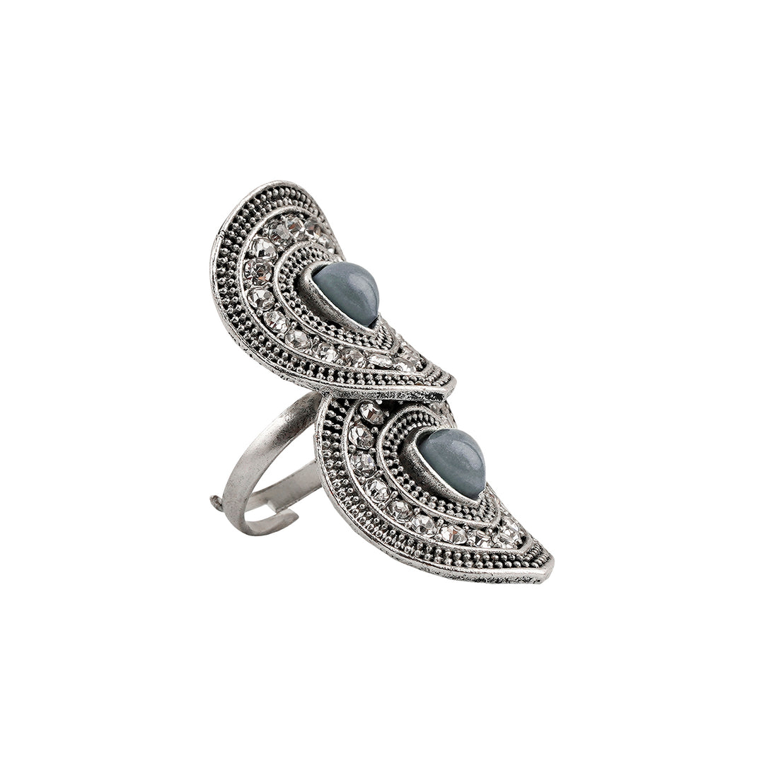 Teejh Adhiya Silver Grey Finger Ring