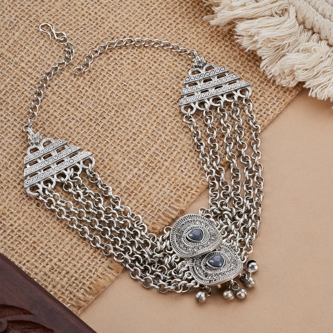 Teejh Kimakshi Silver Grey Necklace