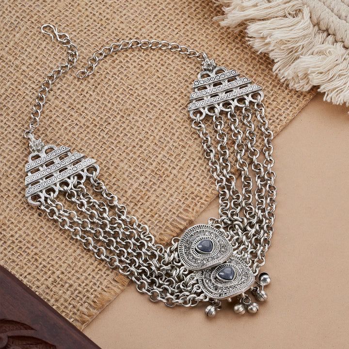Teejh Kimakshi Silver Grey Necklace