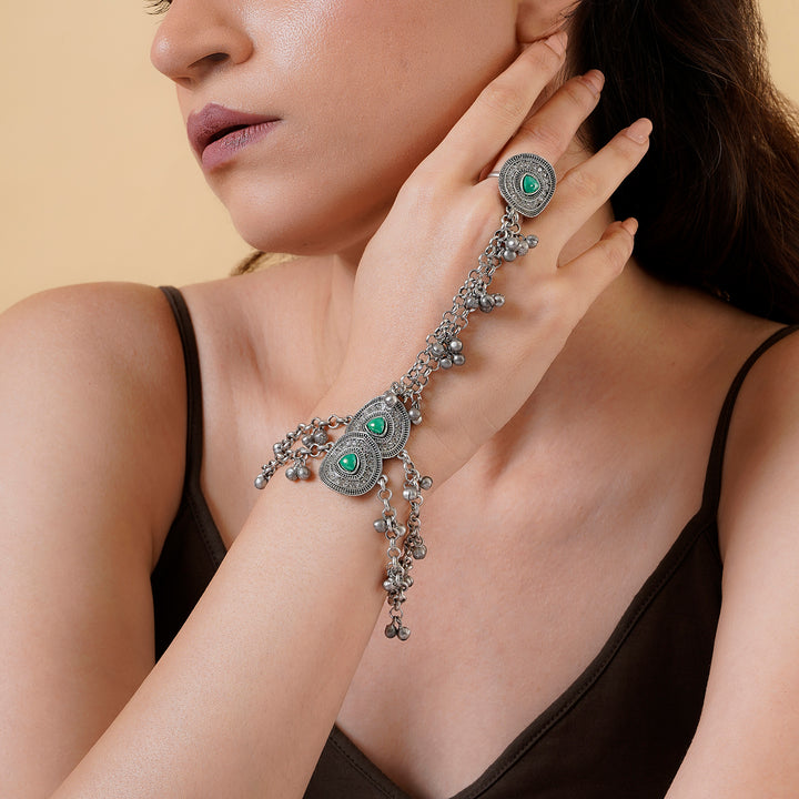 Teejh Yashwi Silver Turquoise Hathphool
