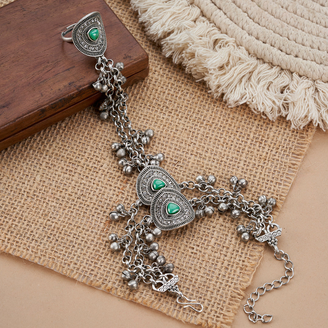 Teejh Yashwi Silver Turquoise Hathphool