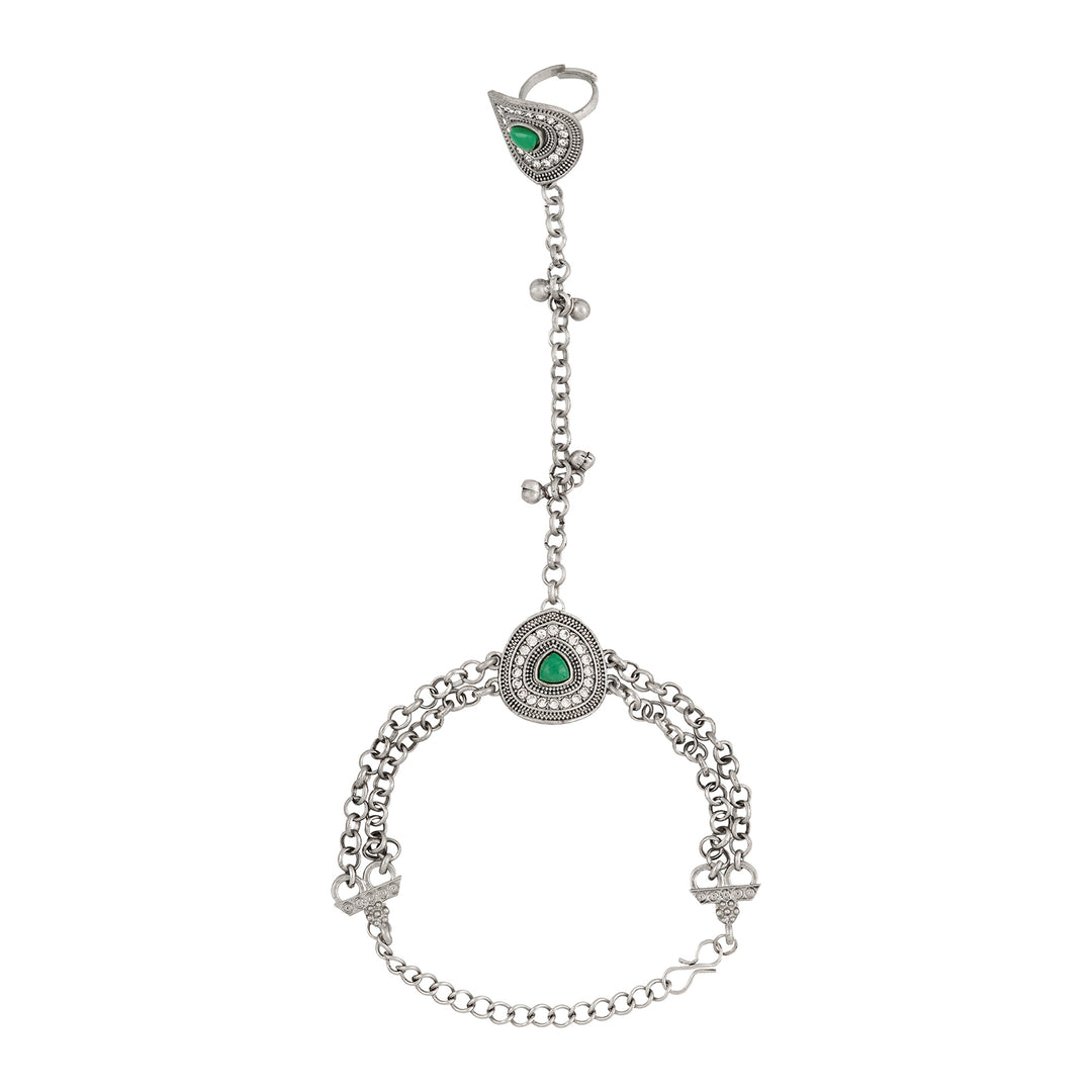 Teejh Vishruti Silver Turquoise Hathphool