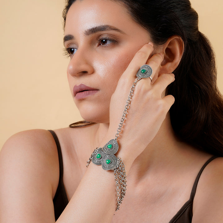 Teejh Khushboo Silver Turquoise Hathphool