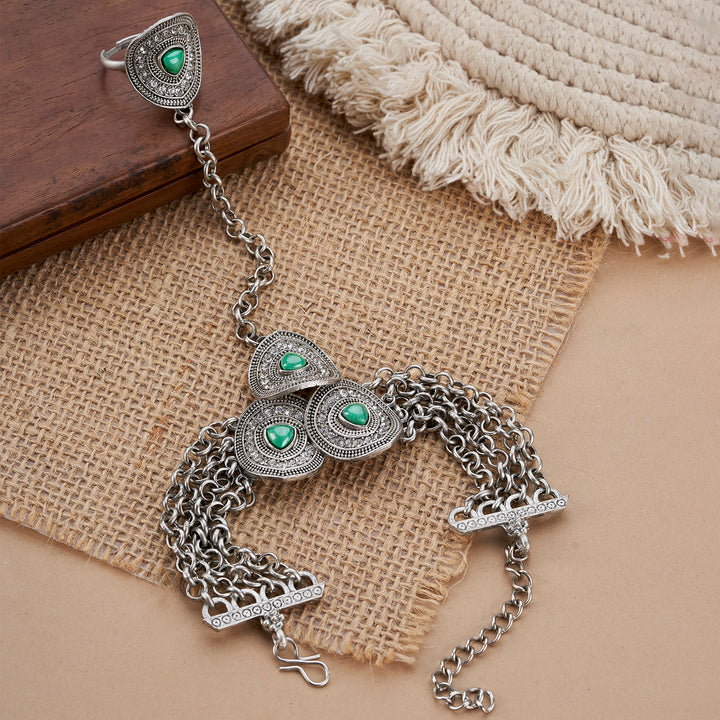 Teejh Khushboo Silver Turquoise Hathphool