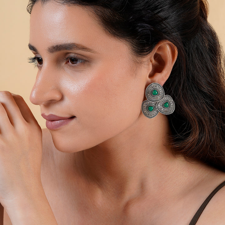Teejh Daya Silver Green Stud