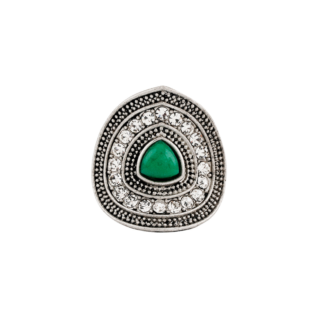 Teejh Phool Silver Green Ring