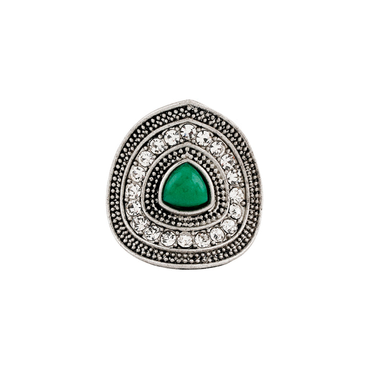 Teejh Phool Silver Green Ring