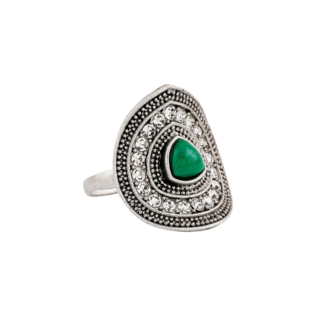 Teejh Phool Silver Green Ring