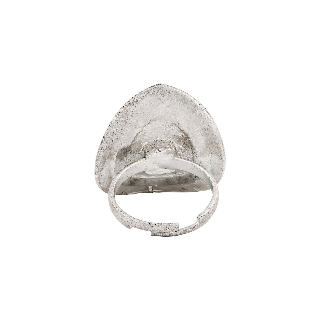 Teejh Phool Silver Green Ring