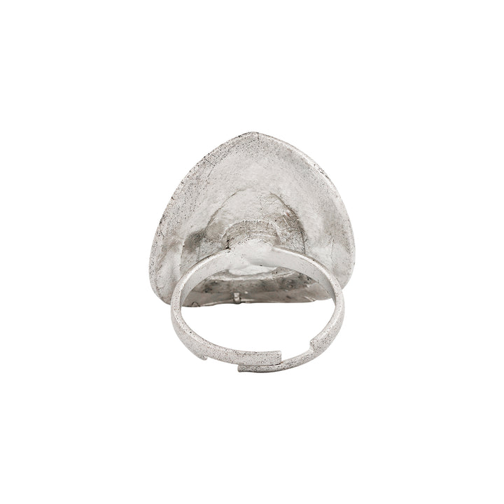 Teejh Phool Silver Green Ring