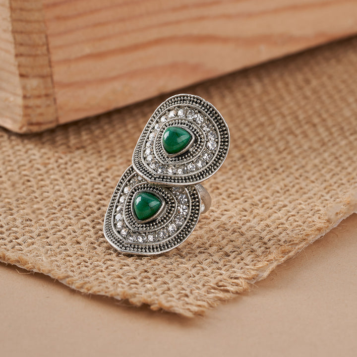 Teejh Takshila Silver Green Ring