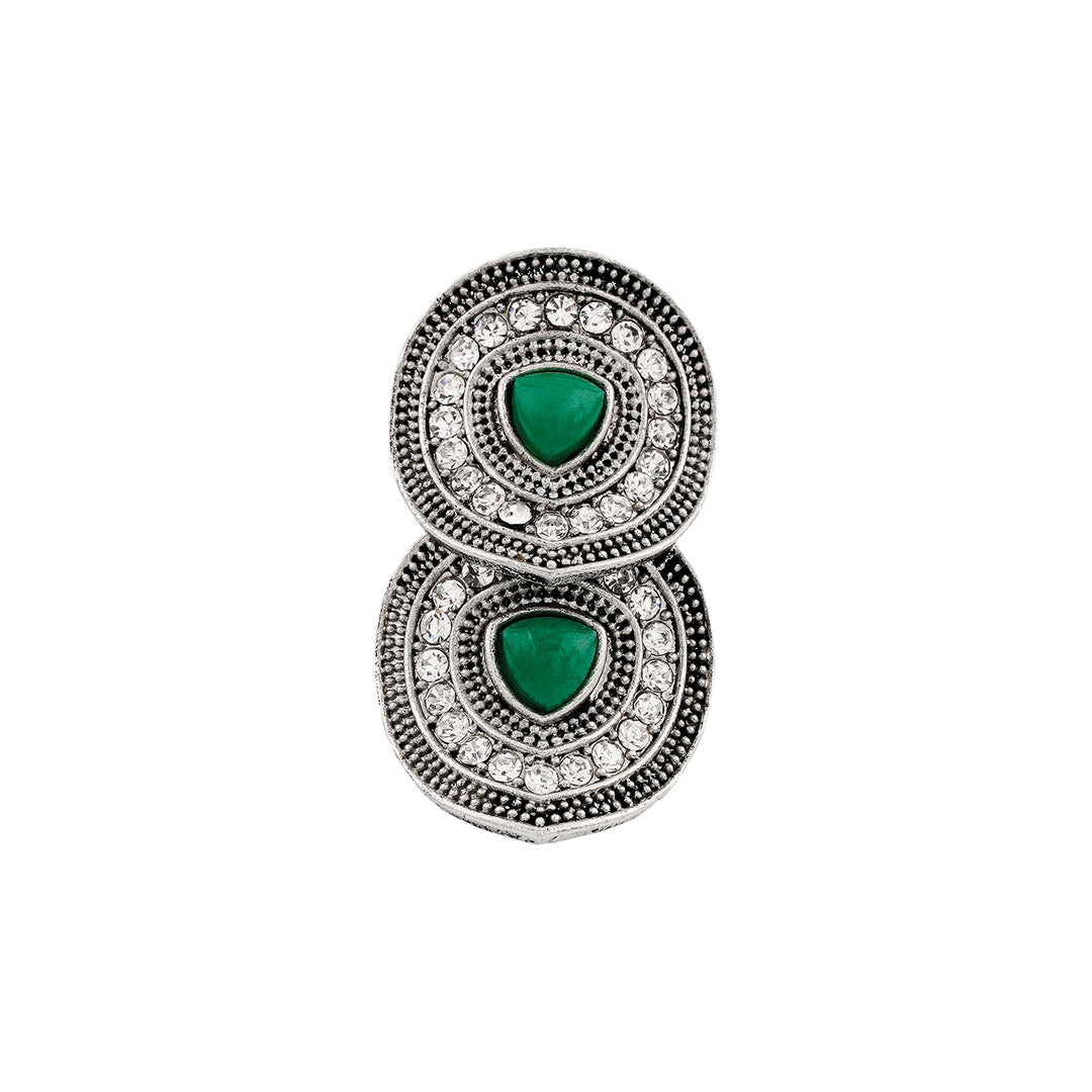 Teejh Takshila Silver Green Ring