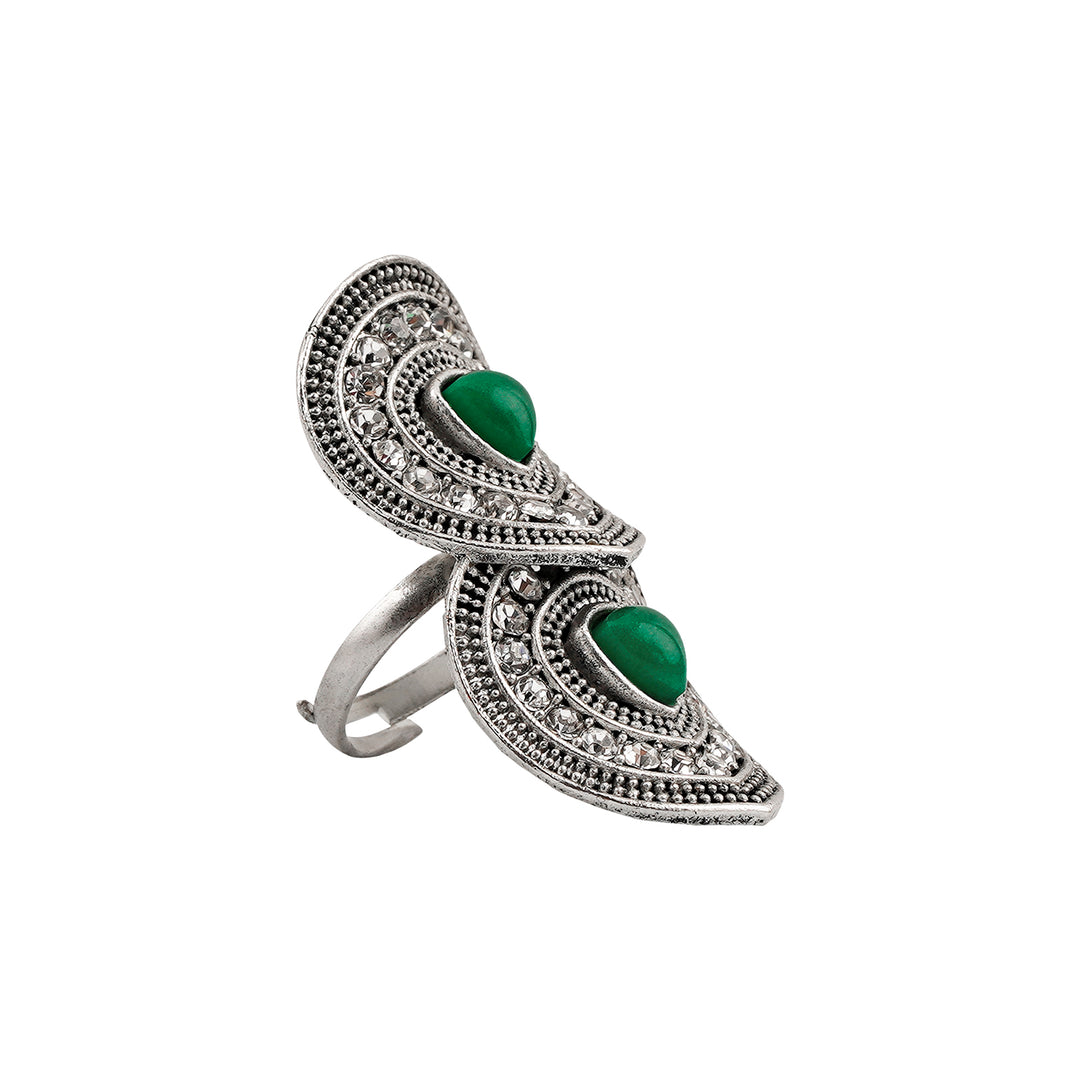 Teejh Takshila Silver Green Ring