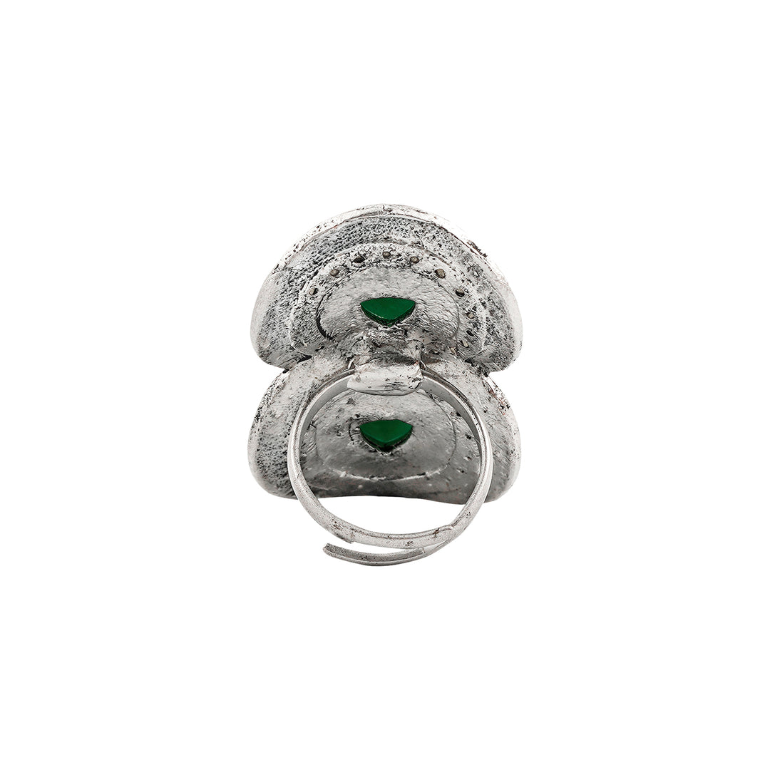 Teejh Takshila Silver Green Ring