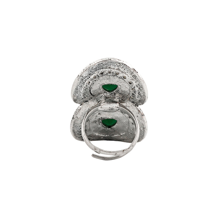 Teejh Takshila Silver Green Ring