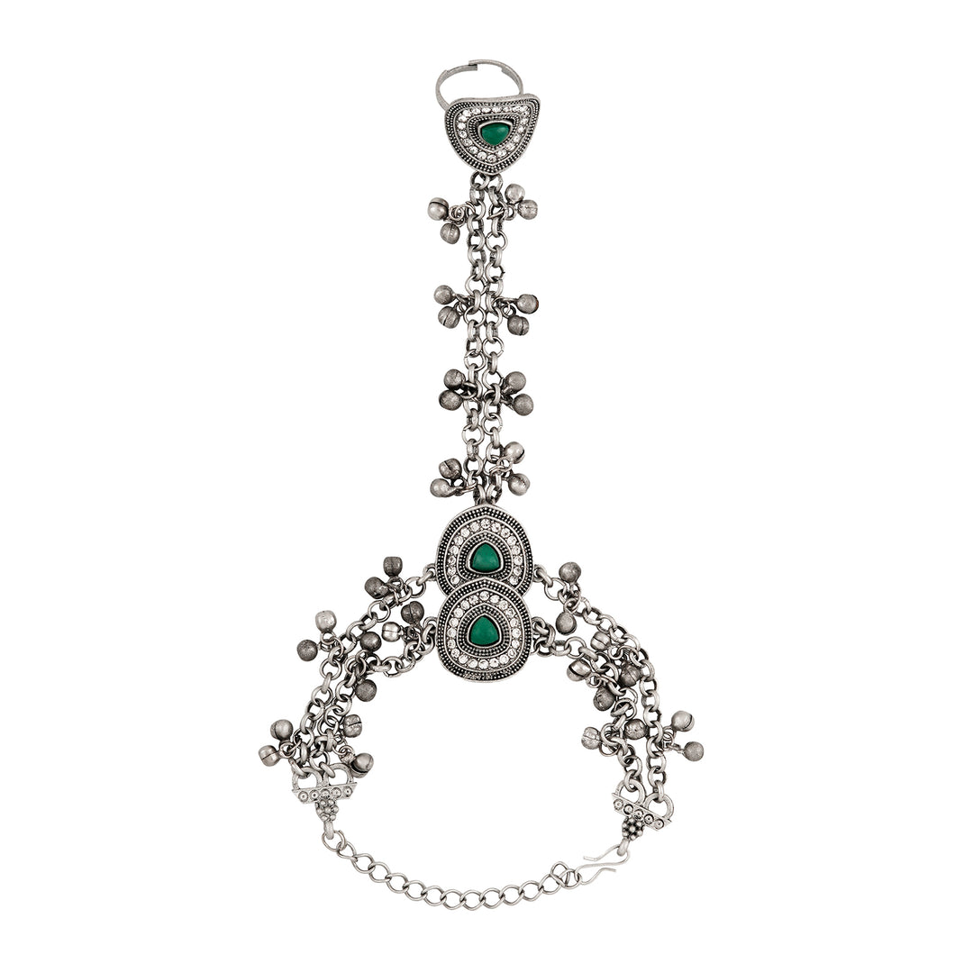 Teejh Shraddha Silver Green Hathphool