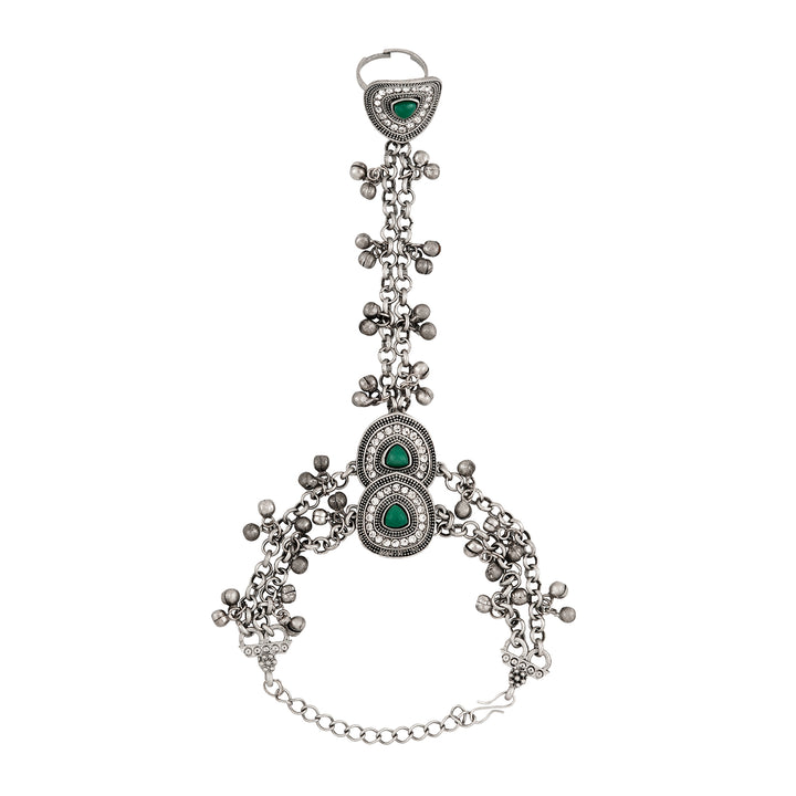Teejh Shraddha Silver Green Hathphool
