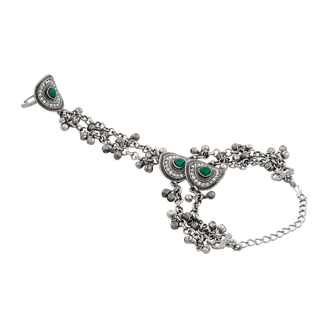 Teejh Shraddha Silver Green Hathphool